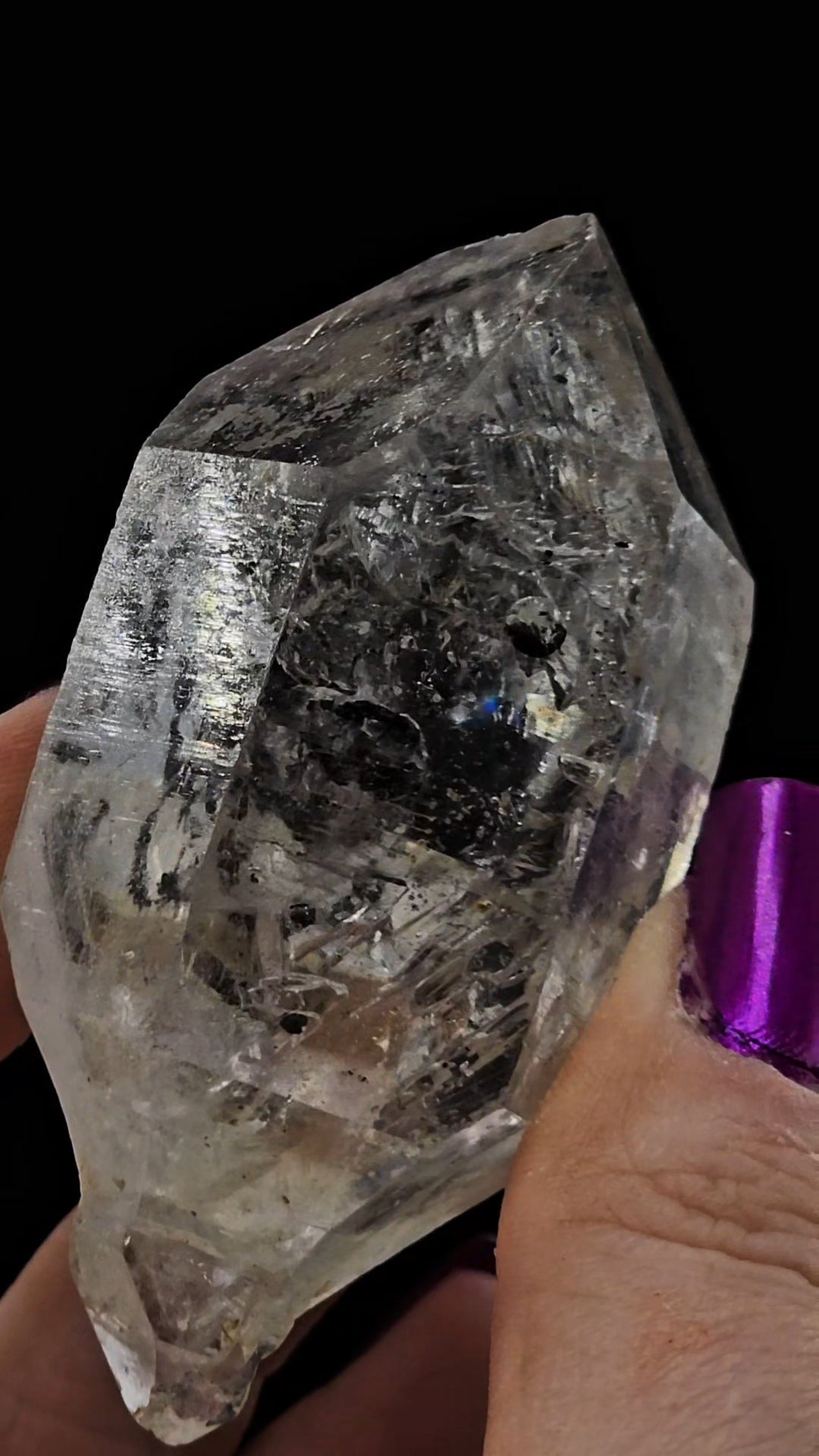 Reverse Scepter Mega Enhydro w Moving Bubbles, Carbon & Hematite