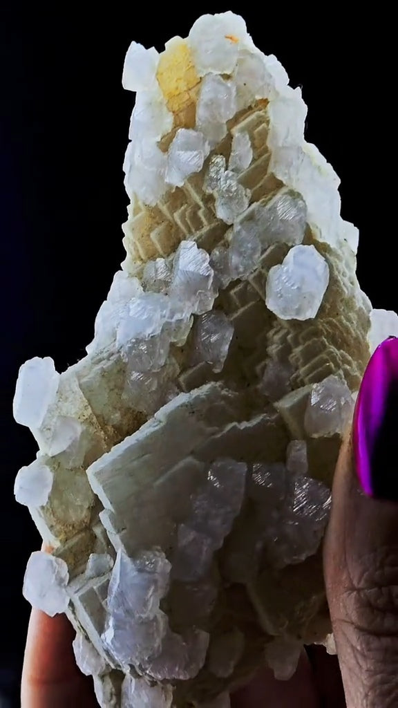 Lenticular Secondary Calcite Growth on a Stunning Dal'negorsk Calcite. Phosphorescent.