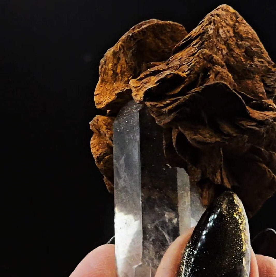 Siderite Coated Clear Quartz Point from Santander