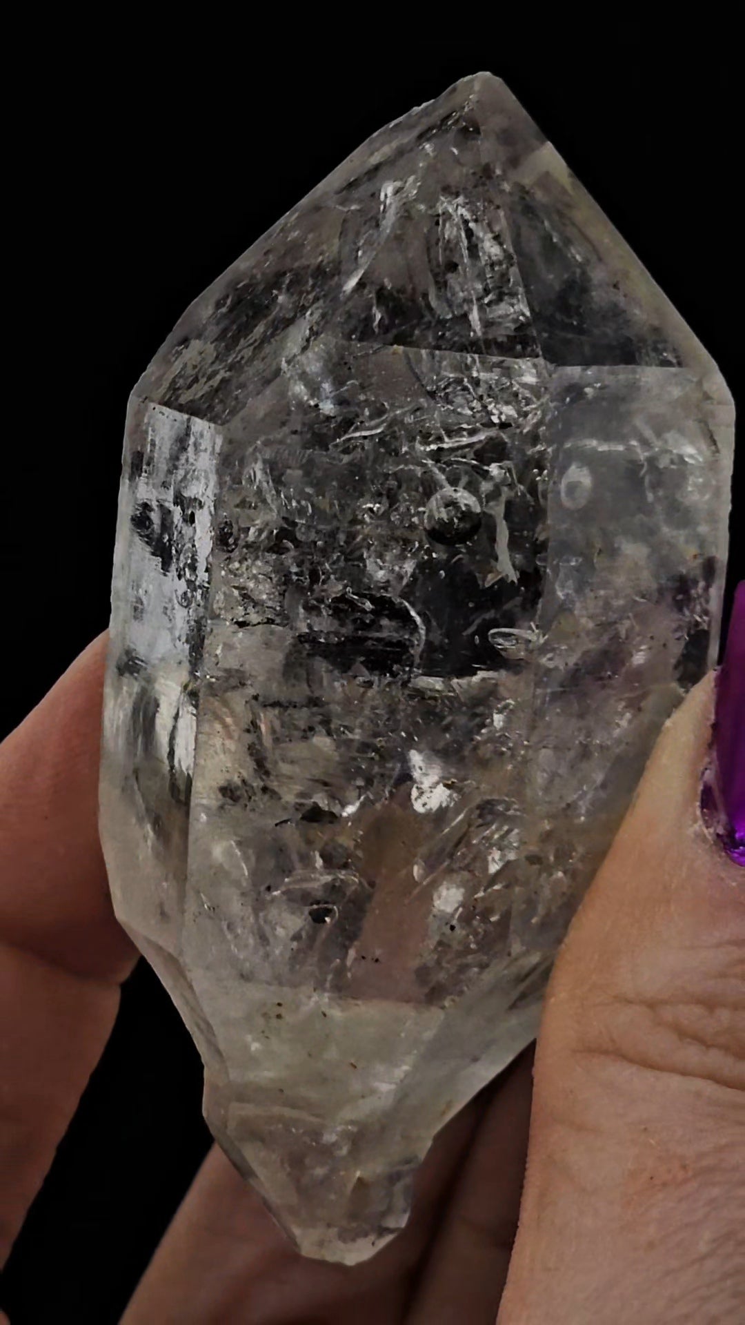 Reverse Scepter Mega Enhydro w Moving Bubbles, Carbon & Hematite