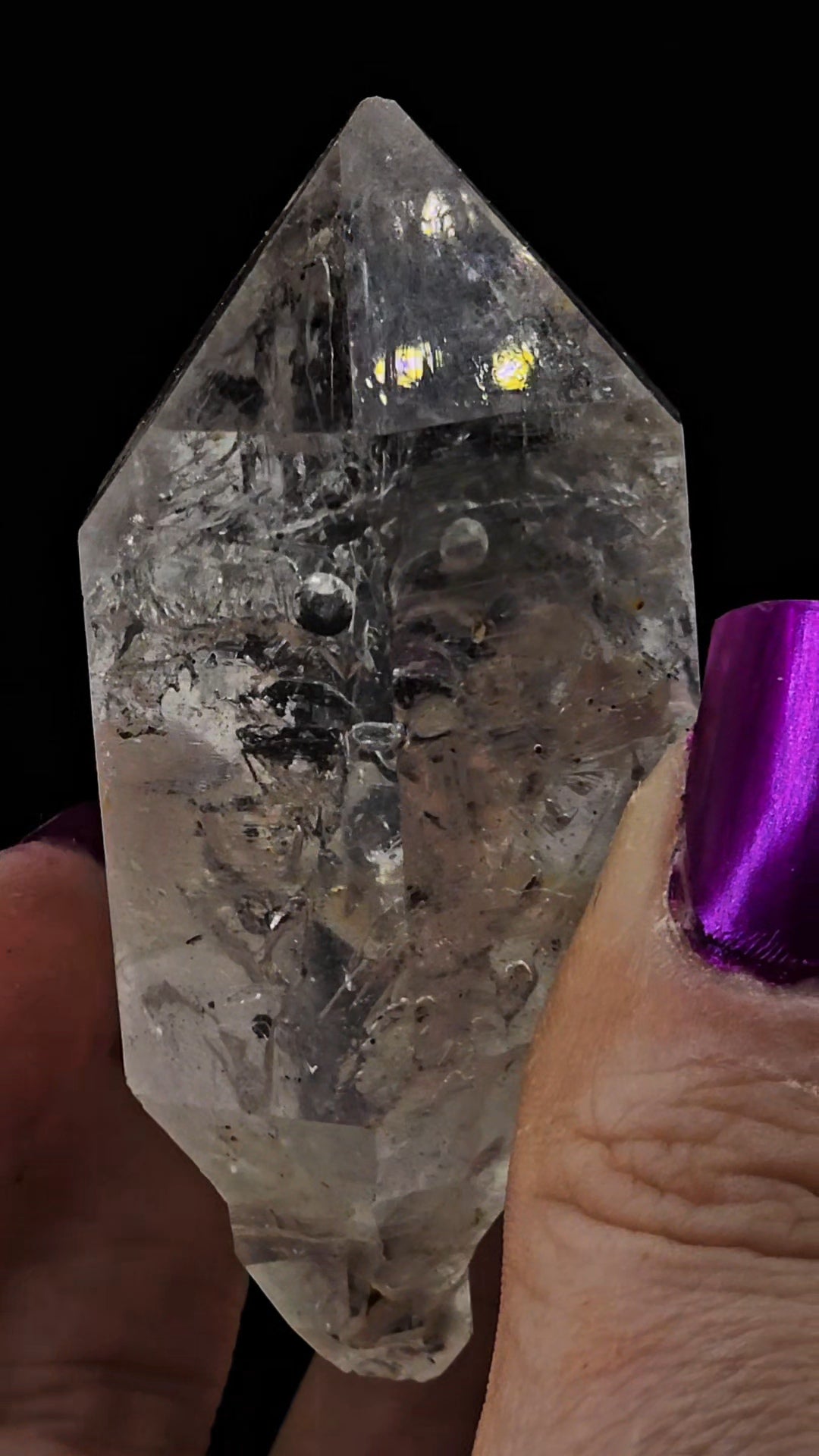 Reverse Scepter Mega Enhydro w Moving Bubbles, Carbon & Hematite