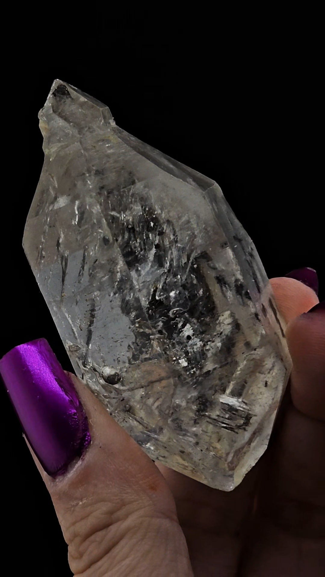 Reverse Scepter Mega Enhydro w Moving Bubbles, Carbon & Hematite