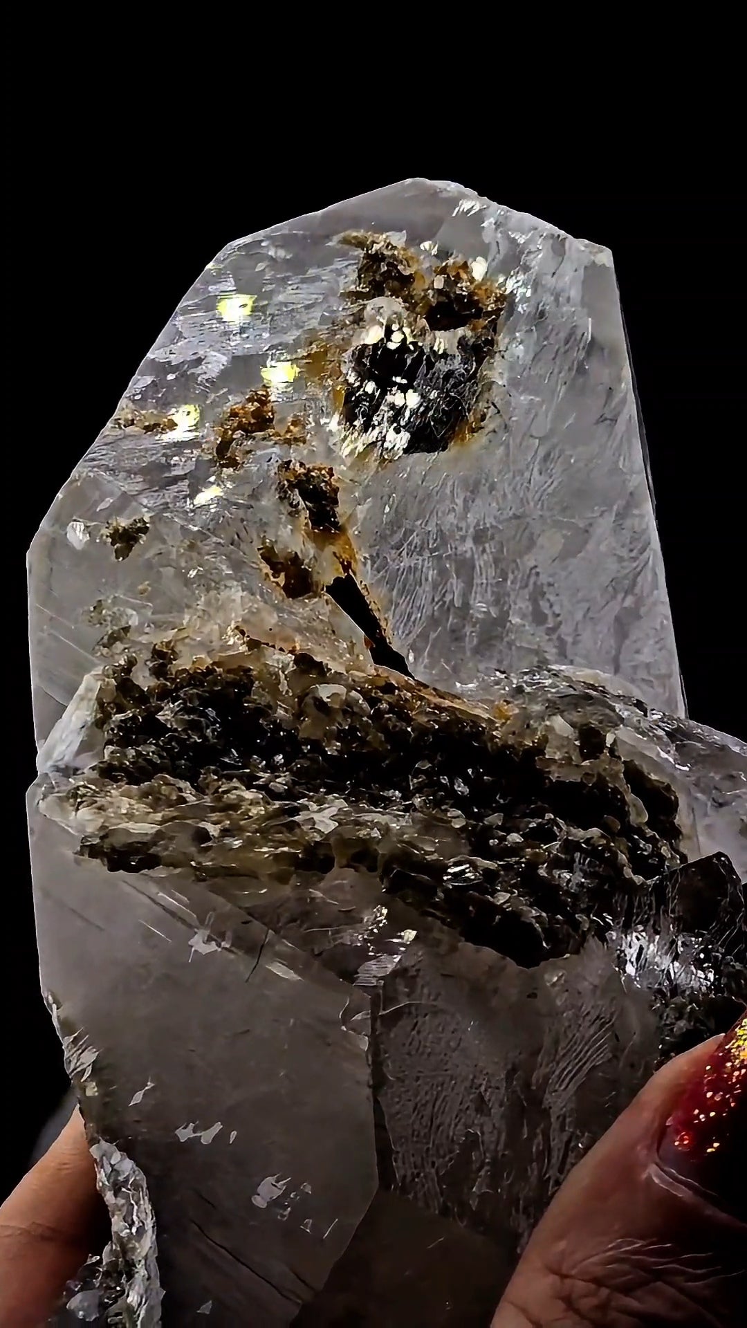 Etched Brazilian Tabular Quartz with Epidote Inclusion Crystal Specimen