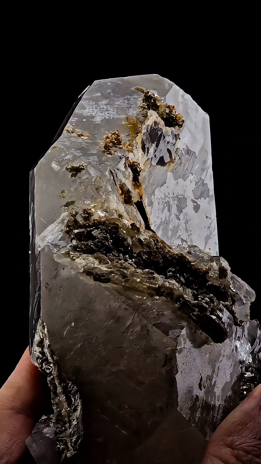 Etched Brazilian Tabular Quartz with Epidote Inclusion Crystal Specimen