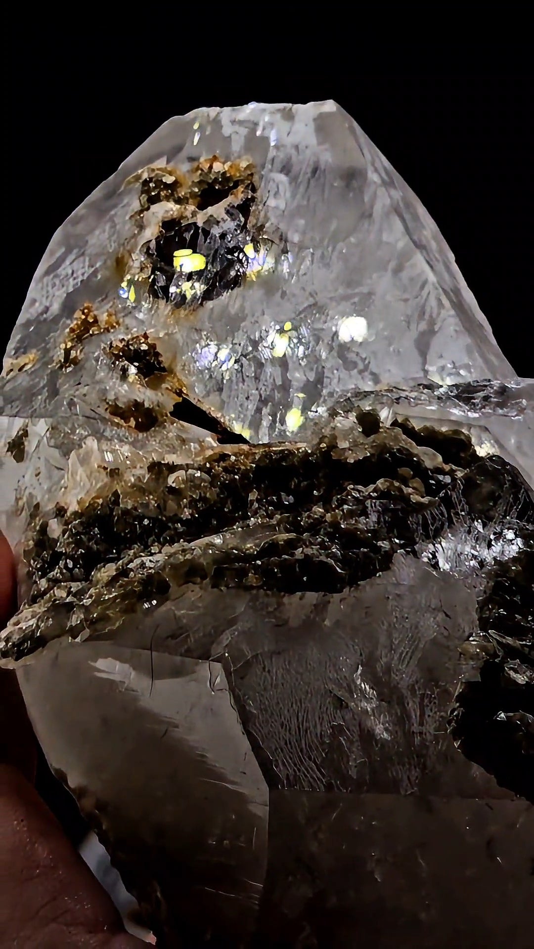 Etched Brazilian Tabular Quartz with Epidote Inclusion Crystal Specimen