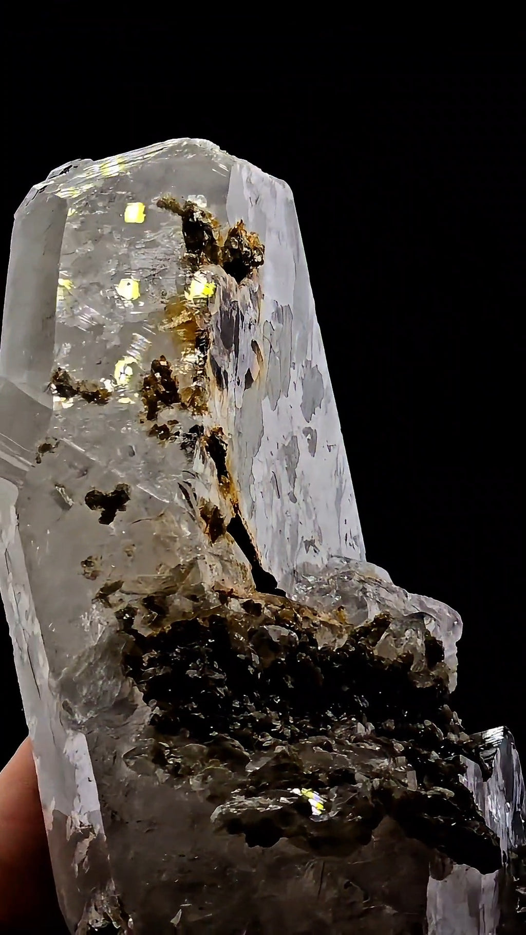 Etched Brazilian Tabular Quartz with Epidote Inclusion Crystal Specimen