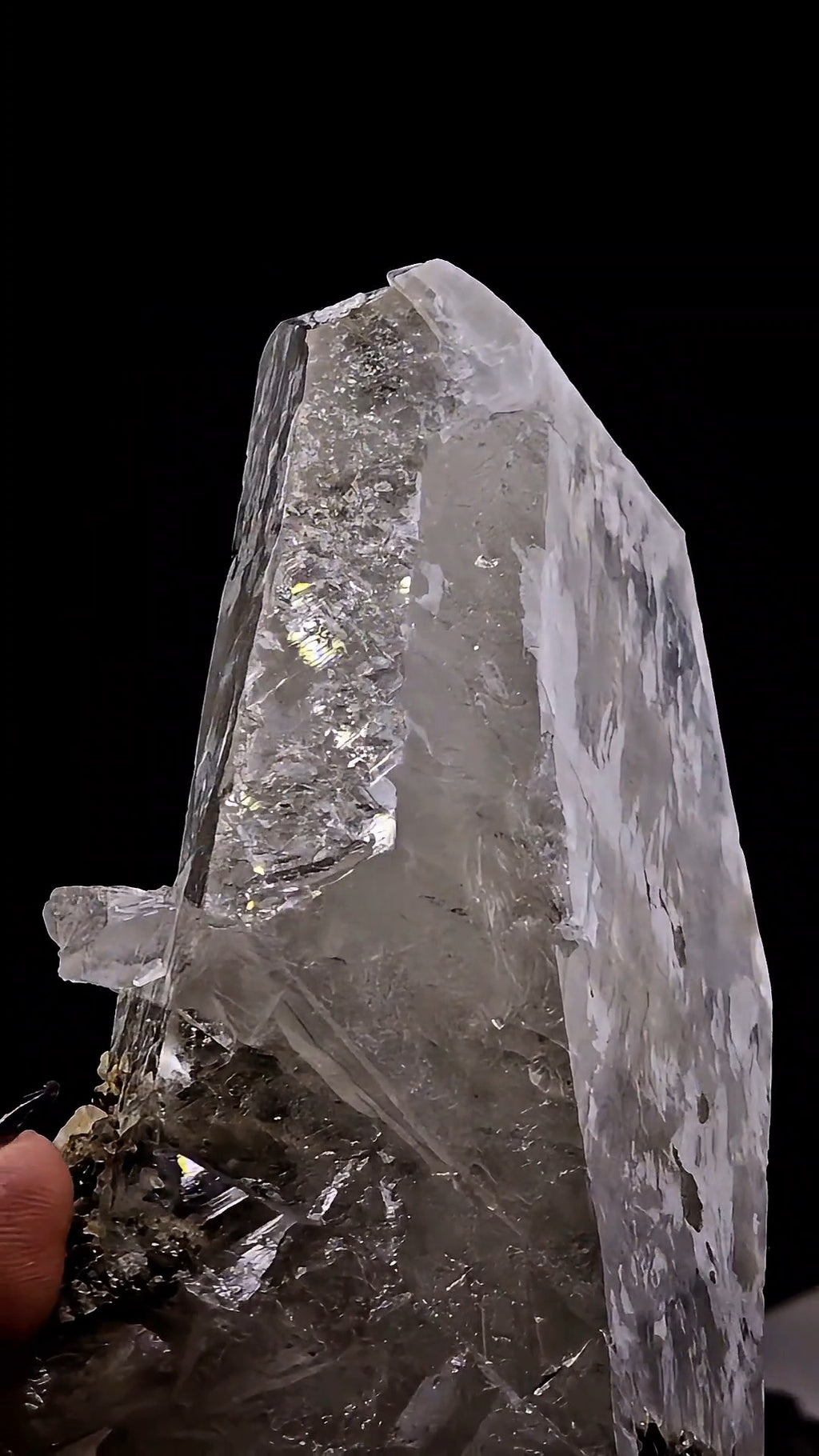 Etched Brazilian Tabular Quartz with Epidote Inclusion Crystal Specimen