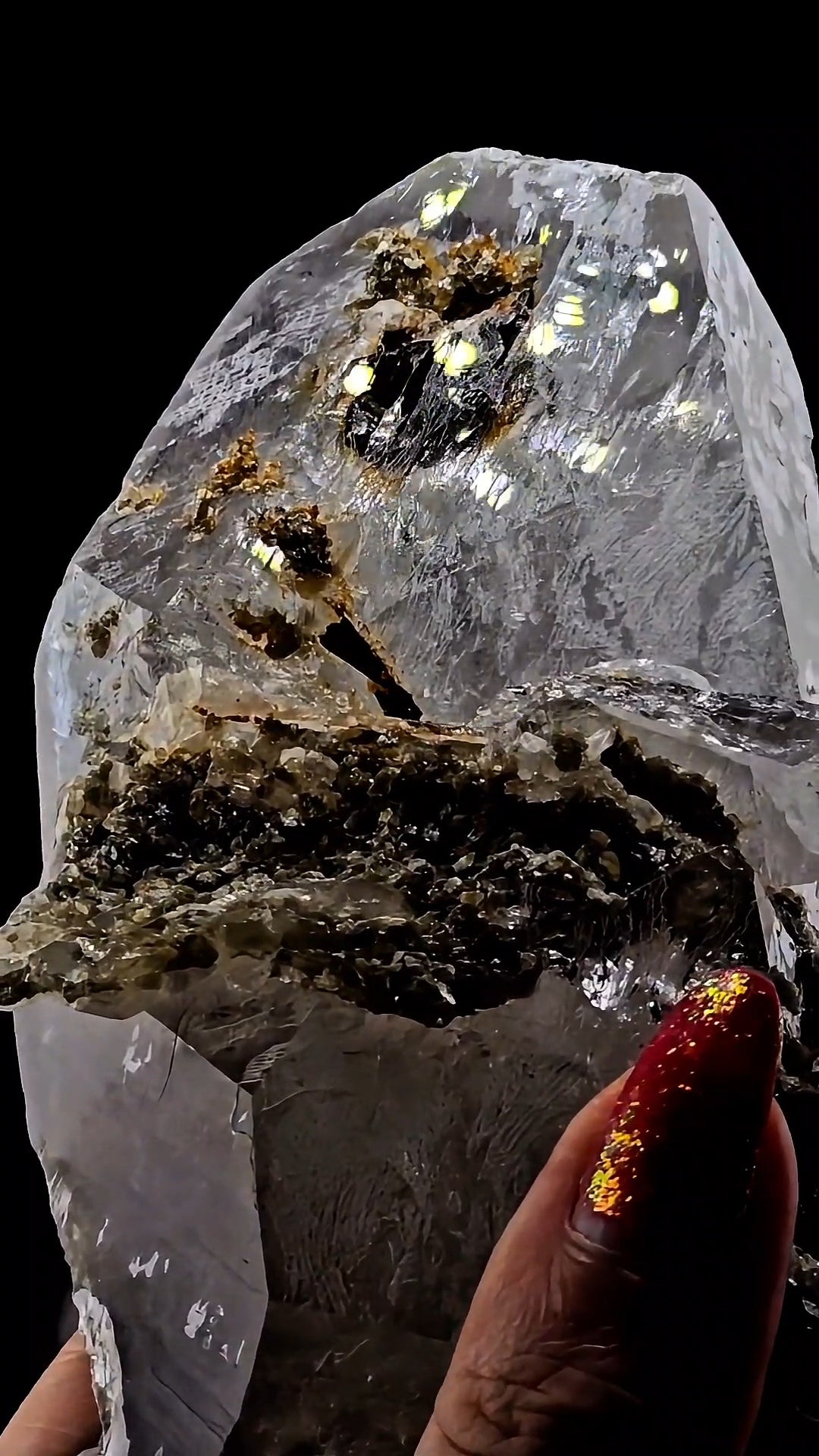 Etched Brazilian Tabular Quartz with Epidote Inclusion Crystal Specimen