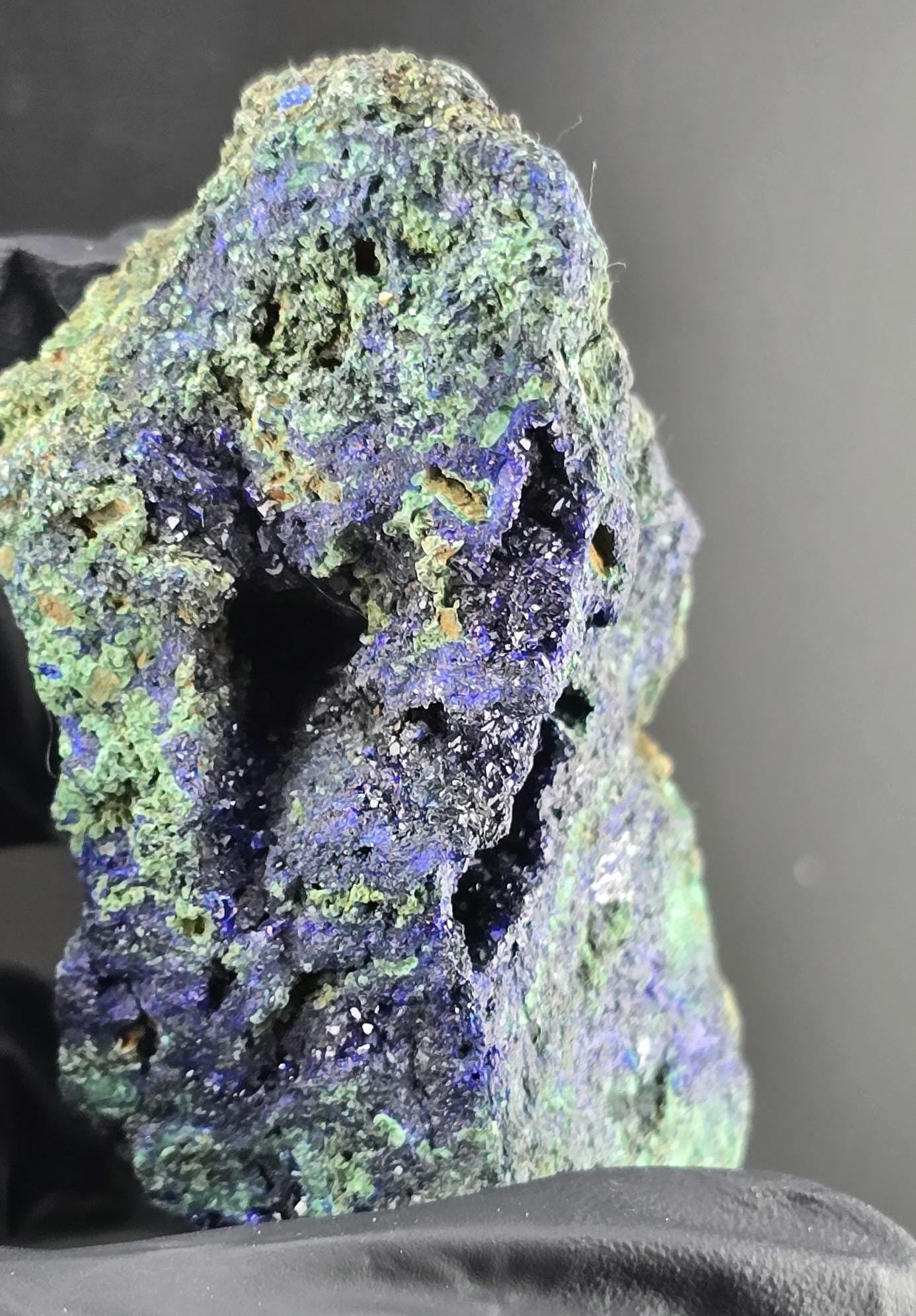 Druzy High Saturation Raw Azurite Specimen with Malachite Association!