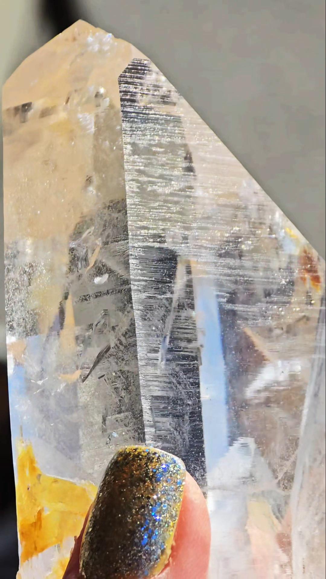 GIANT Blue Smoke Point w Iridescence Lemurian Seed Colombian Quartz