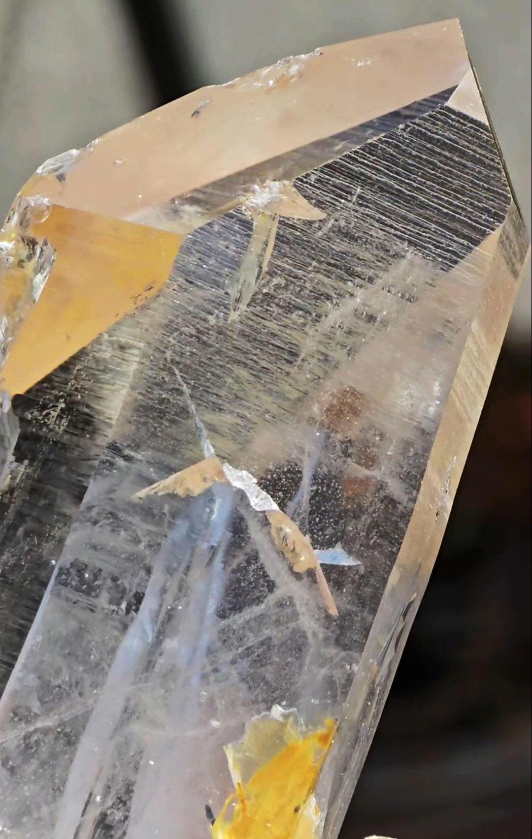 GIANT Blue Smoke Point w Iridescence Lemurian Seed Colombian Quartz
