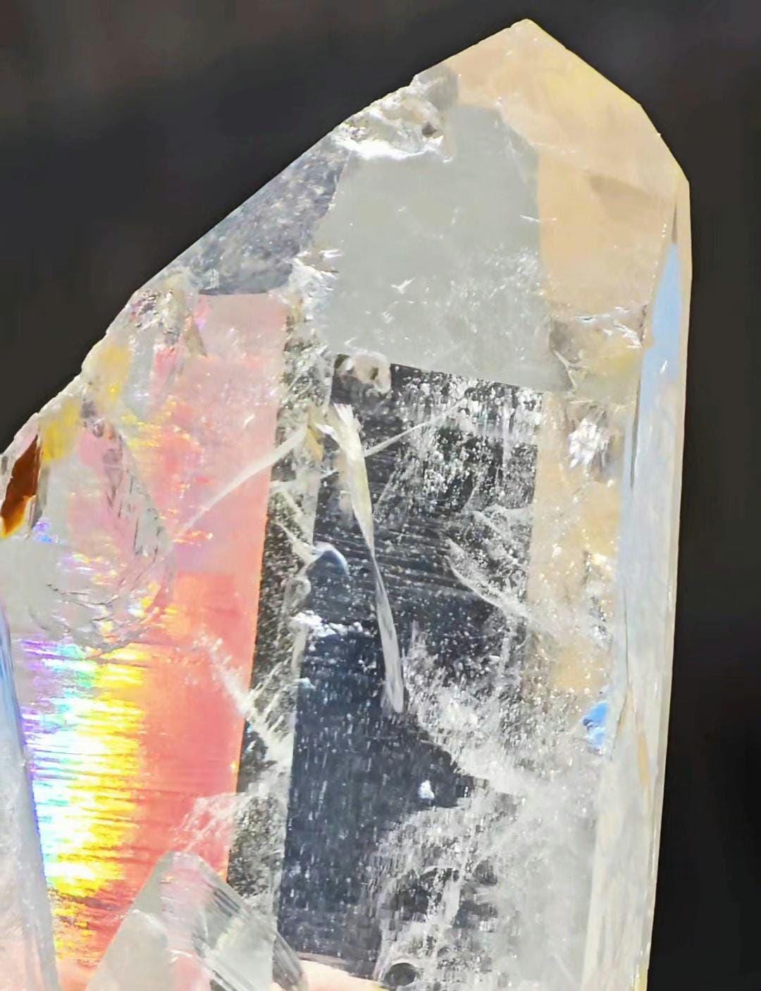 GIANT Blue Smoke Point w Iridescence Lemurian Seed Colombian Quartz