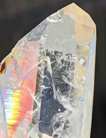GIANT Blue Smoke Point w Iridescence Lemurian Seed Colombian Quartz