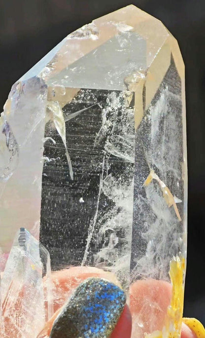 GIANT Blue Smoke Point w Iridescence Lemurian Seed Colombian Quartz