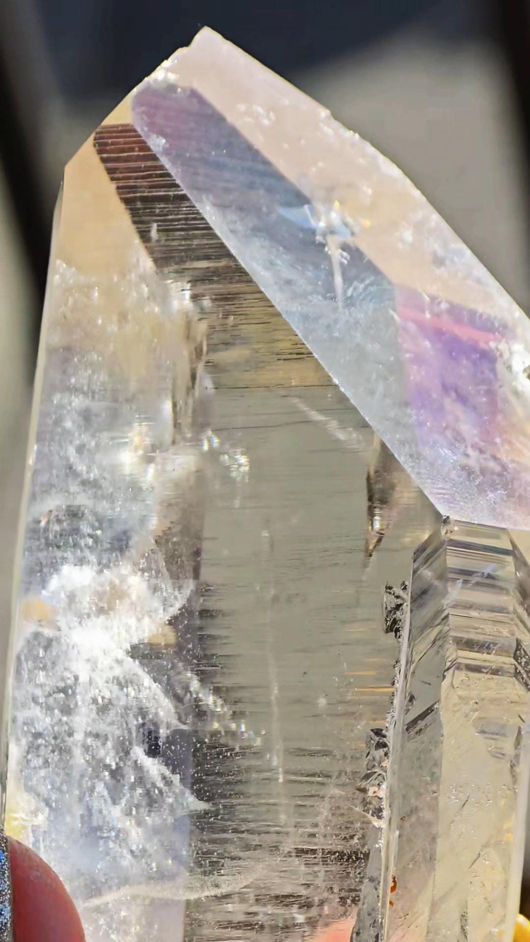 GIANT Blue Smoke Point w Iridescence Lemurian Seed Colombian Quartz
