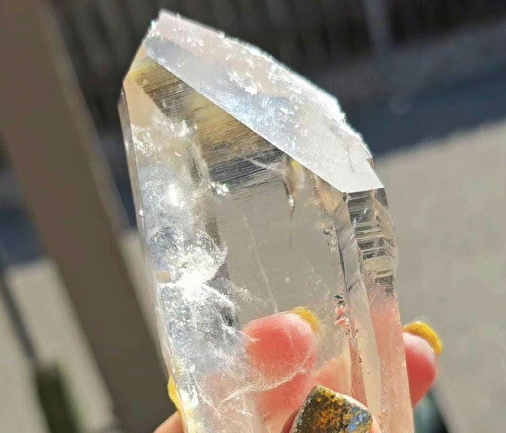 GIANT Blue Smoke Point w Iridescence Lemurian Seed Colombian Quartz