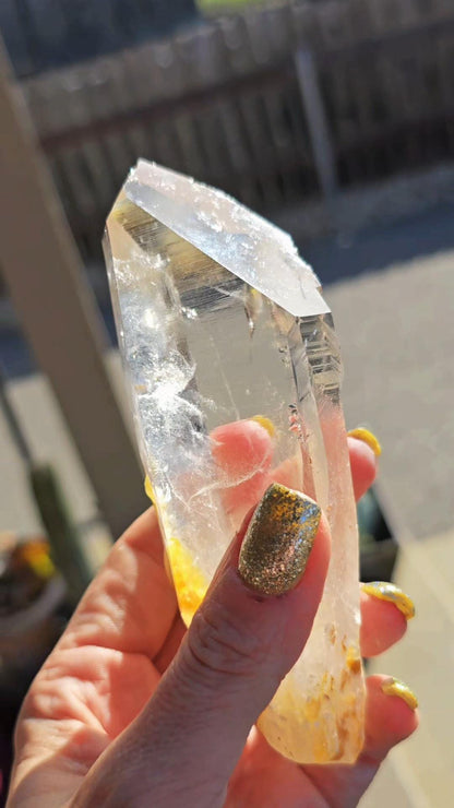 GIANT Blue Smoke Point w Iridescence Lemurian Seed Colombian Quartz