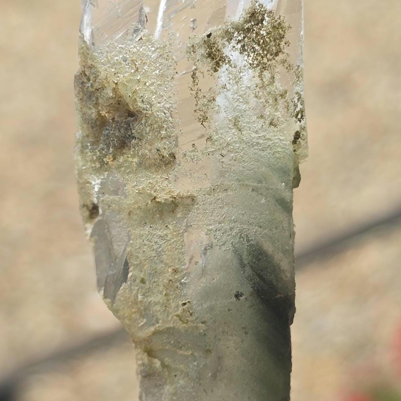 Brazilian GREEN PHANTOM Singing Lemurian Quartz Point with Chlorite Double Terminated and Etched