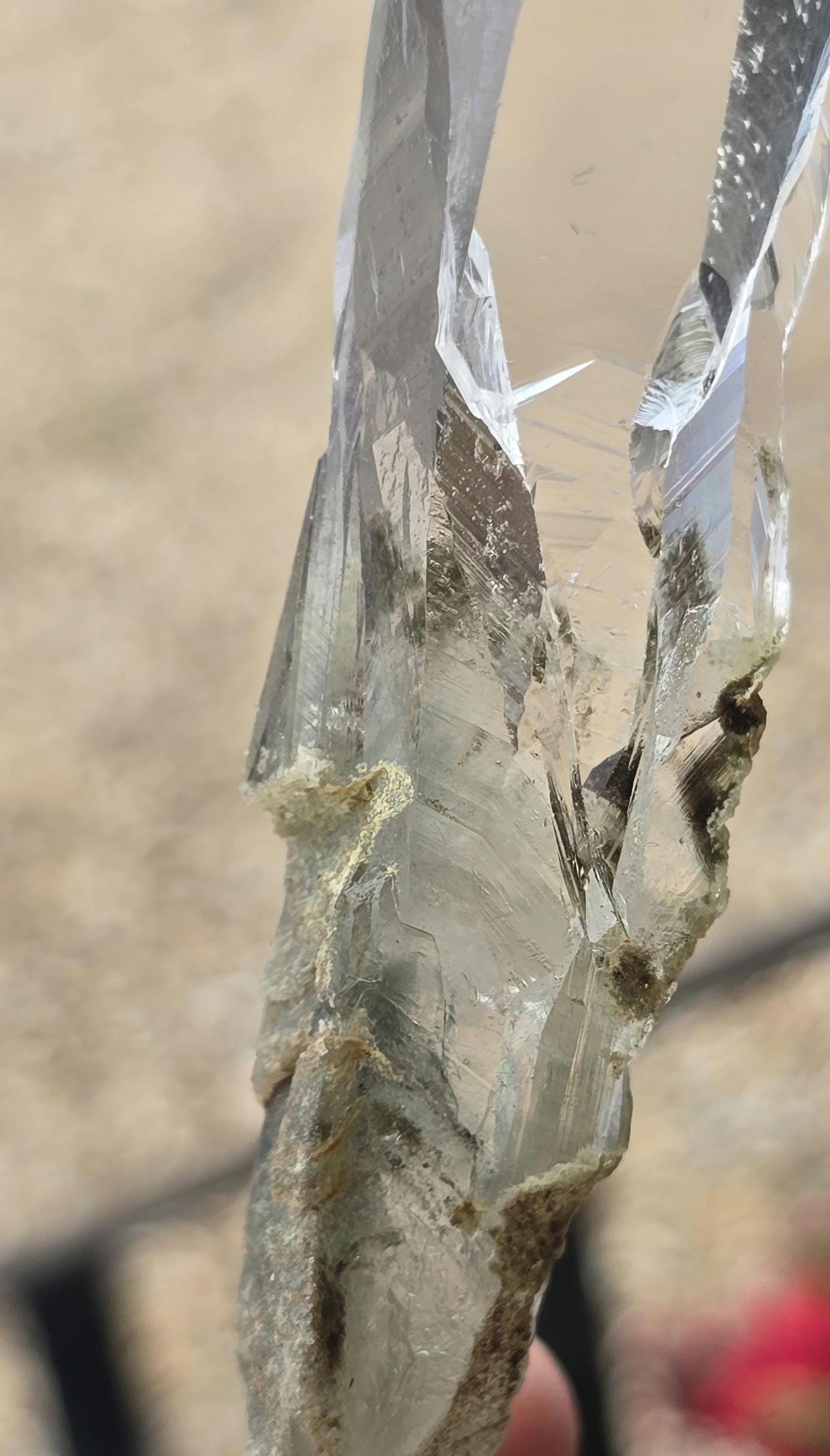 Brazilian GREEN PHANTOM Singing Lemurian Quartz Point with Chlorite Double Terminated and Etched