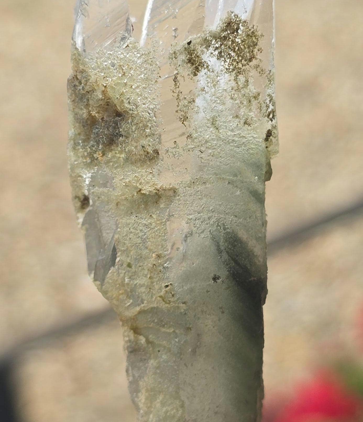 Brazilian GREEN PHANTOM Singing Lemurian Quartz Point with Chlorite Double Terminated and Etched