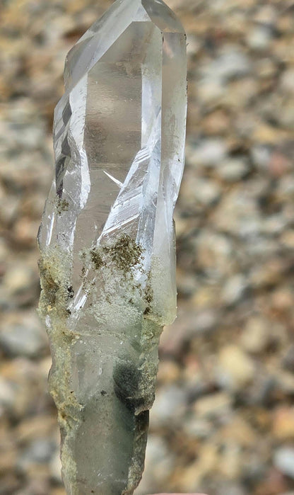 Brazilian GREEN PHANTOM Singing Lemurian Quartz Point with Chlorite Double Terminated and Etched