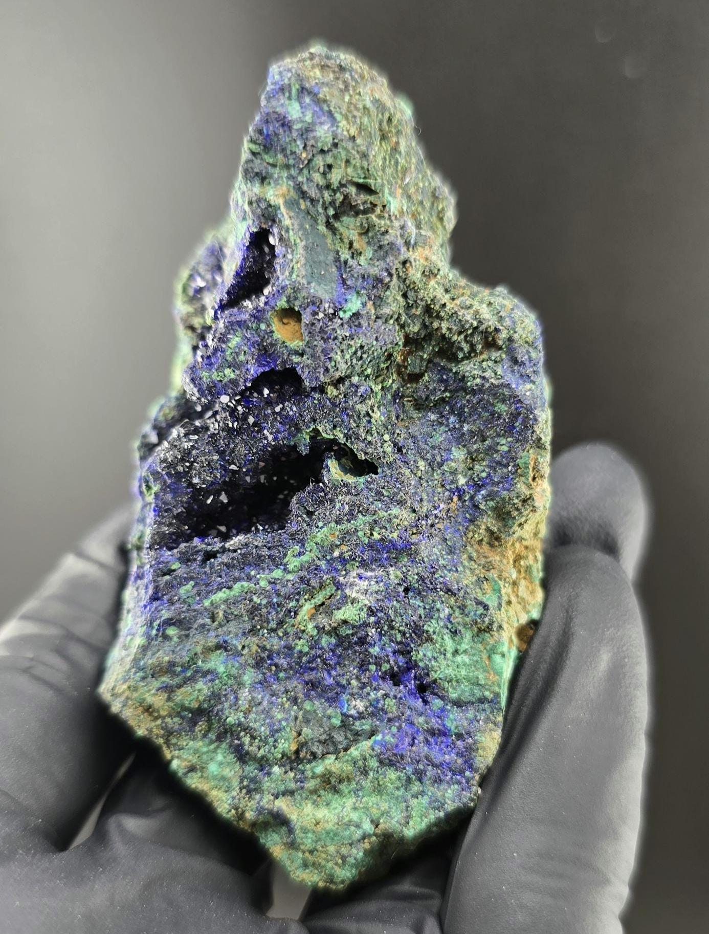 Druzy High Saturation Raw Azurite Specimen with Malachite Association!