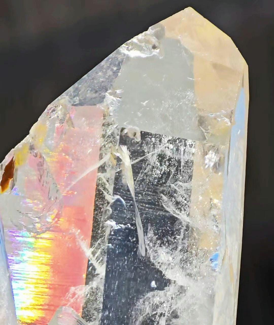 GIANT Blue Smoke Point w Iridescence Lemurian Seed Colombian Quartz