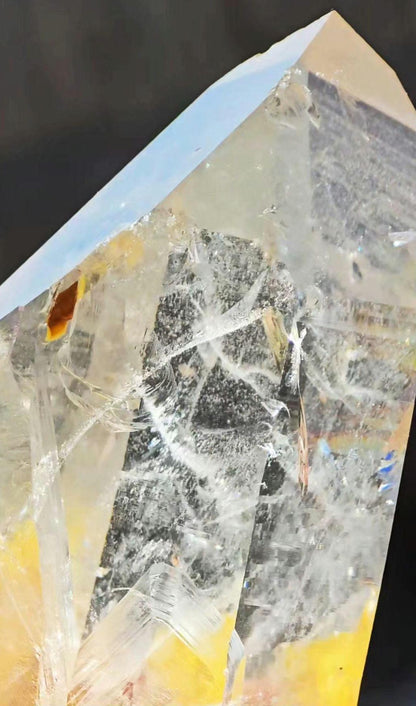 GIANT Blue Smoke Point w Iridescence Lemurian Seed Colombian Quartz