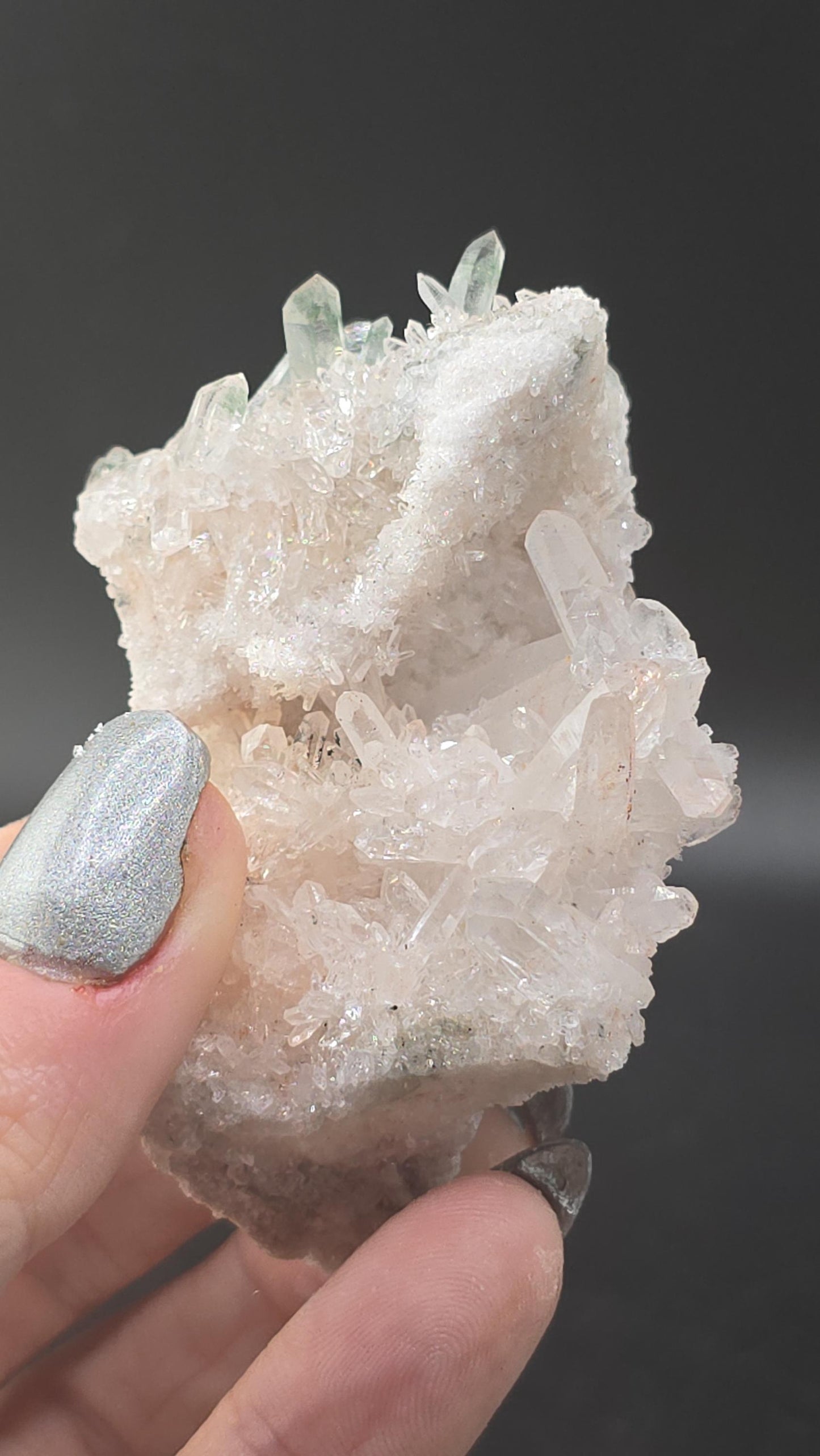 Pink Himalayan Mini Cluster | Druzy White Internal Cave | Chlorite Tips