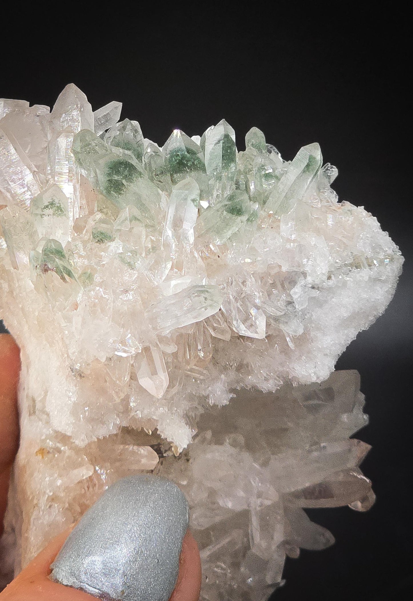 Pink Himalayan Mini Cluster | Druzy White Internal Cave | Chlorite Tips