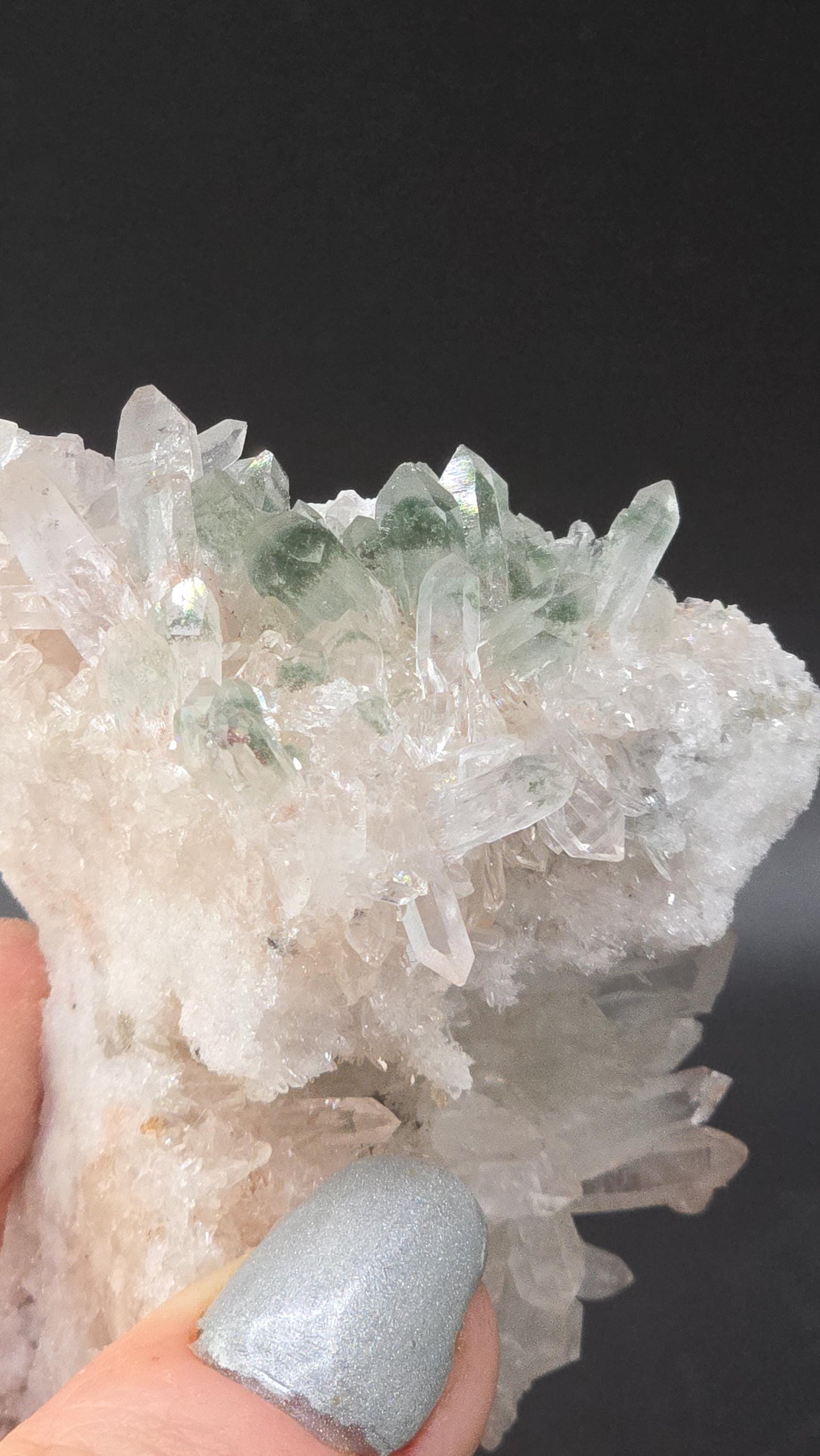Pink Himalayan Mini Cluster | Druzy White Internal Cave | Chlorite Tips