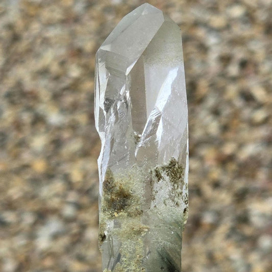Brazilian GREEN PHANTOM Singing Lemurian Quartz Point with Chlorite Double Terminated and Etched