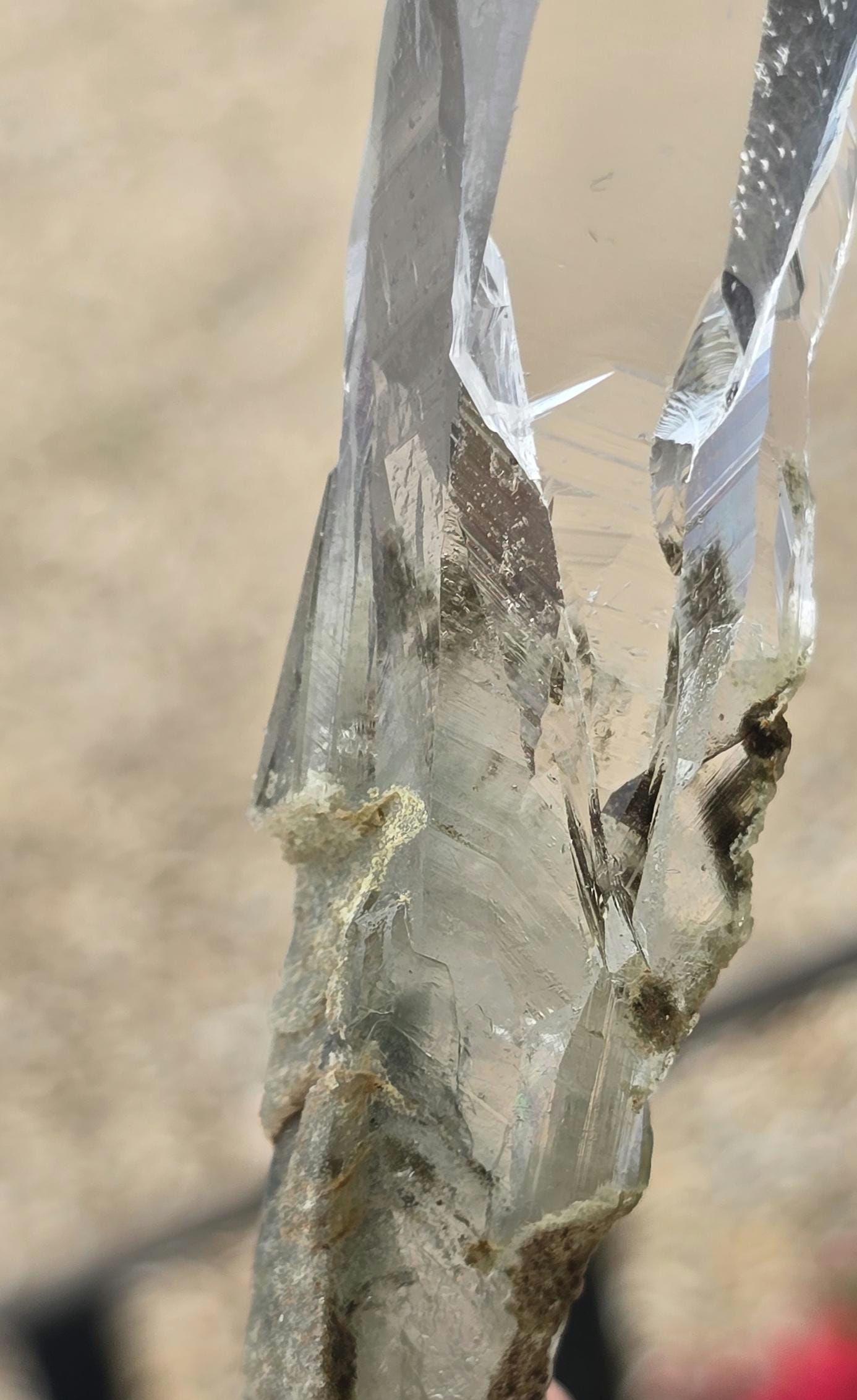 Brazilian GREEN PHANTOM Singing Lemurian Quartz Point with Chlorite Double Terminated and Etched