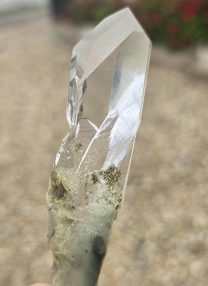 Brazilian GREEN PHANTOM Singing Lemurian Quartz Point with Chlorite Double Terminated and Etched