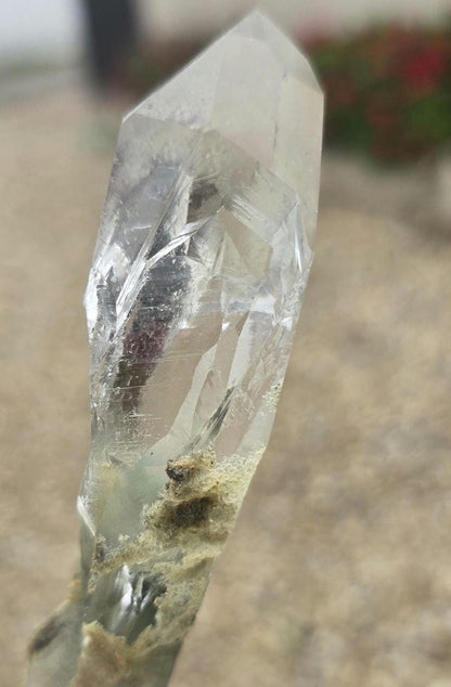 Brazilian GREEN PHANTOM Singing Lemurian Quartz Point with Chlorite Double Terminated and Etched