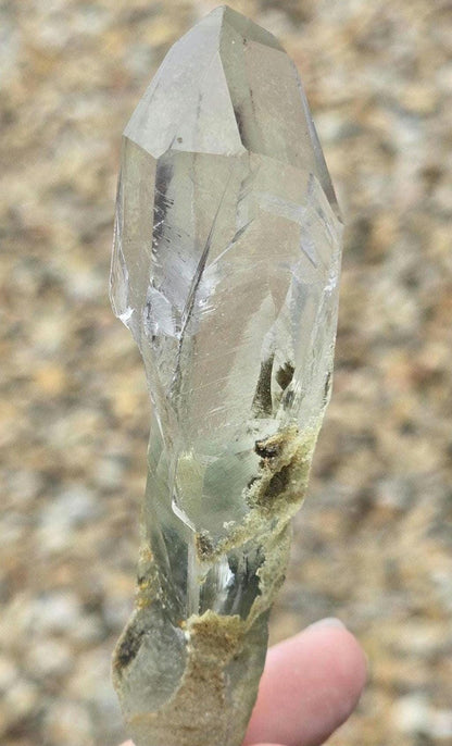 Brazilian GREEN PHANTOM Singing Lemurian Quartz Point with Chlorite Double Terminated and Etched