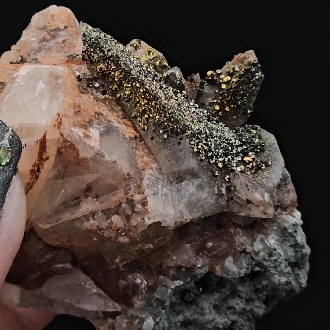 Rainbow Chalco Pyrite Covering Calcite From Delnagorsk Russia