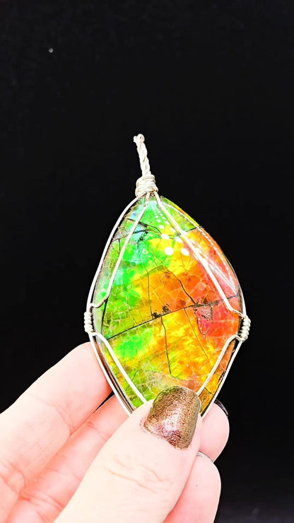 Rainbow Ammolite Pendant | Pikani Nation, Blackfoot Tribe | Lethbridge, Alberta, Canada
