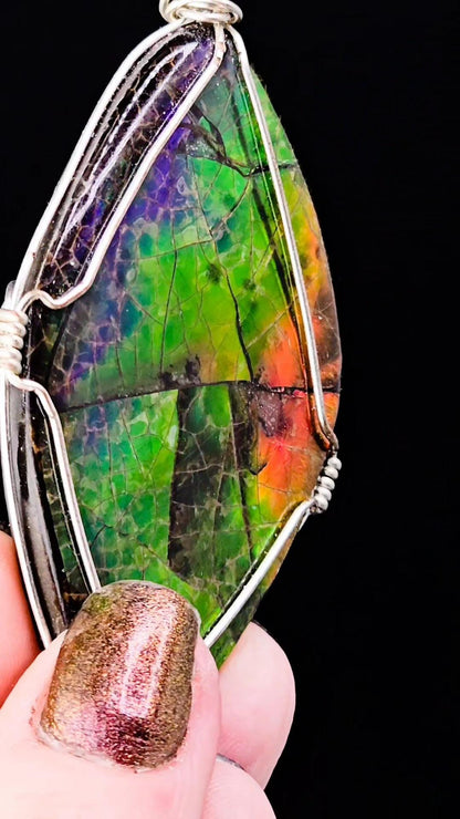 Rainbow Ammolite Pendant | Pikani Nation, Blackfoot Tribe | Lethbridge, Alberta, Canada