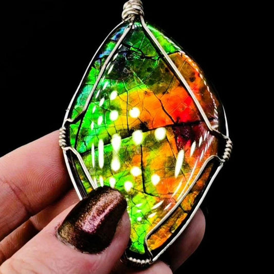 Rainbow Ammolite Pendant | Pikani Nation, Blackfoot Tribe | Lethbridge, Alberta, Canada