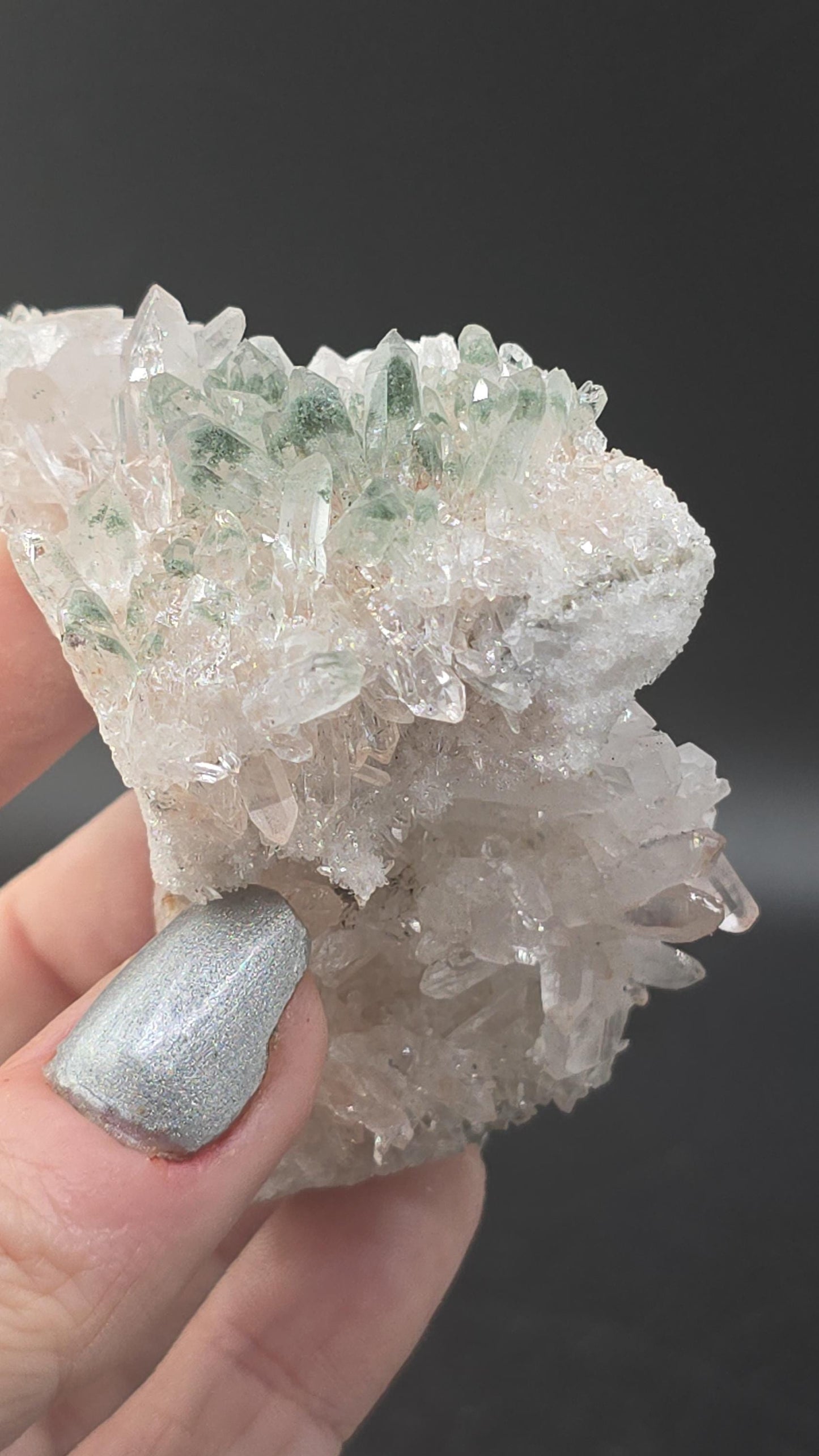 Pink Himalayan Mini Cluster | Druzy White Internal Cave | Chlorite Tips