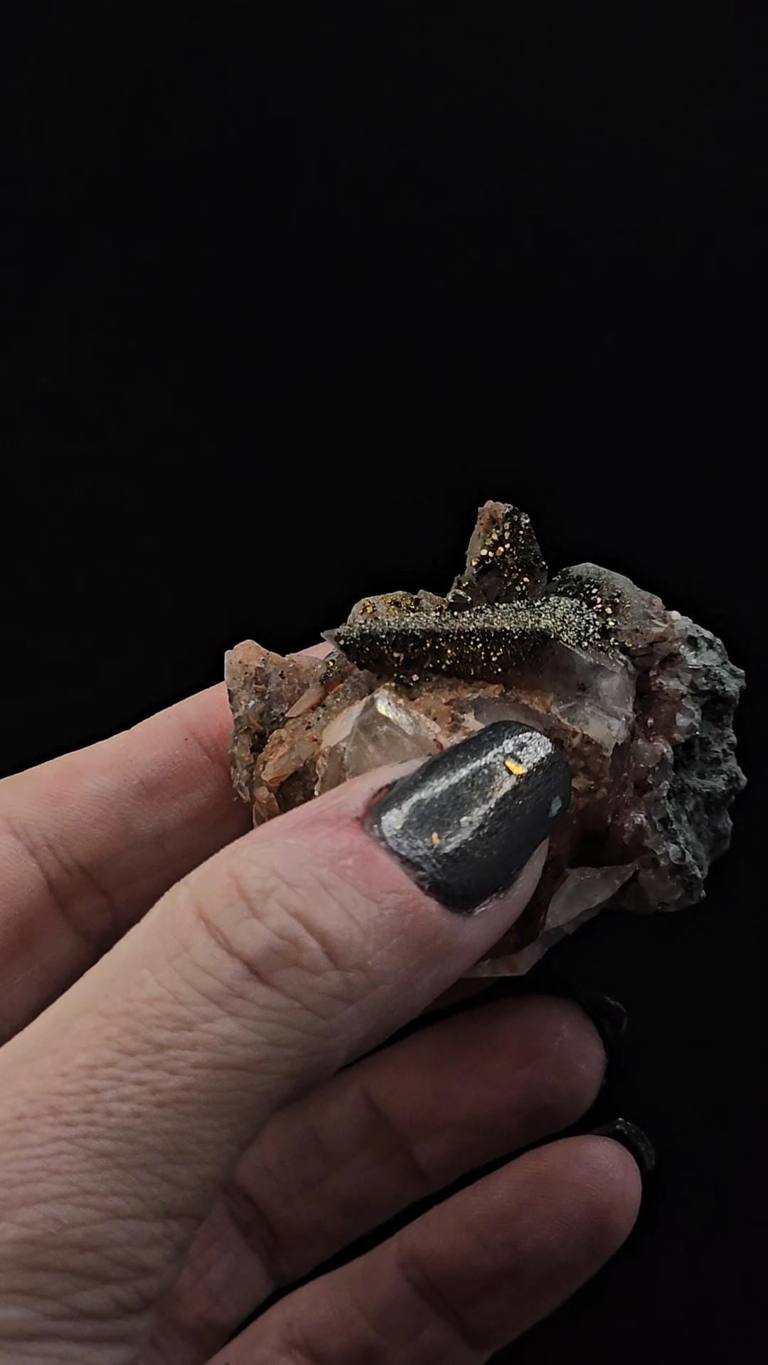 Rainbow Chalco Pyrite Covering Calcite From Delnagorsk Russia