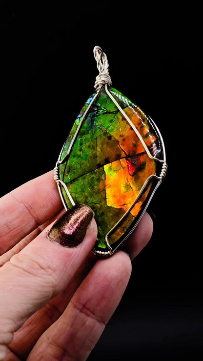 Rainbow Ammolite Pendant | Pikani Nation, Blackfoot Tribe | Lethbridge, Alberta, Canada