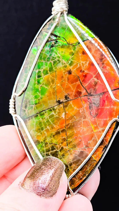 Rainbow Ammolite Pendant | Pikani Nation, Blackfoot Tribe | Lethbridge, Alberta, Canada