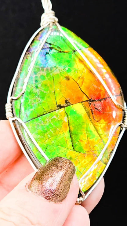 Rainbow Ammolite Pendant | Pikani Nation, Blackfoot Tribe | Lethbridge, Alberta, Canada