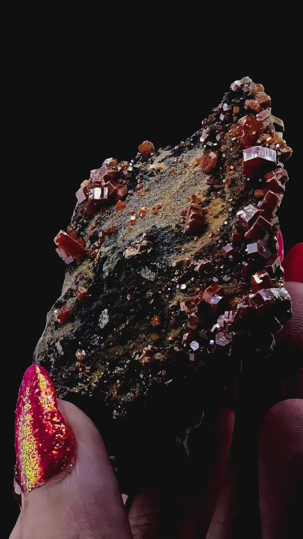 Goethite Coated Barite with Vanadinite Mineral Specimen | Morocco Red Hexagonal Crystals